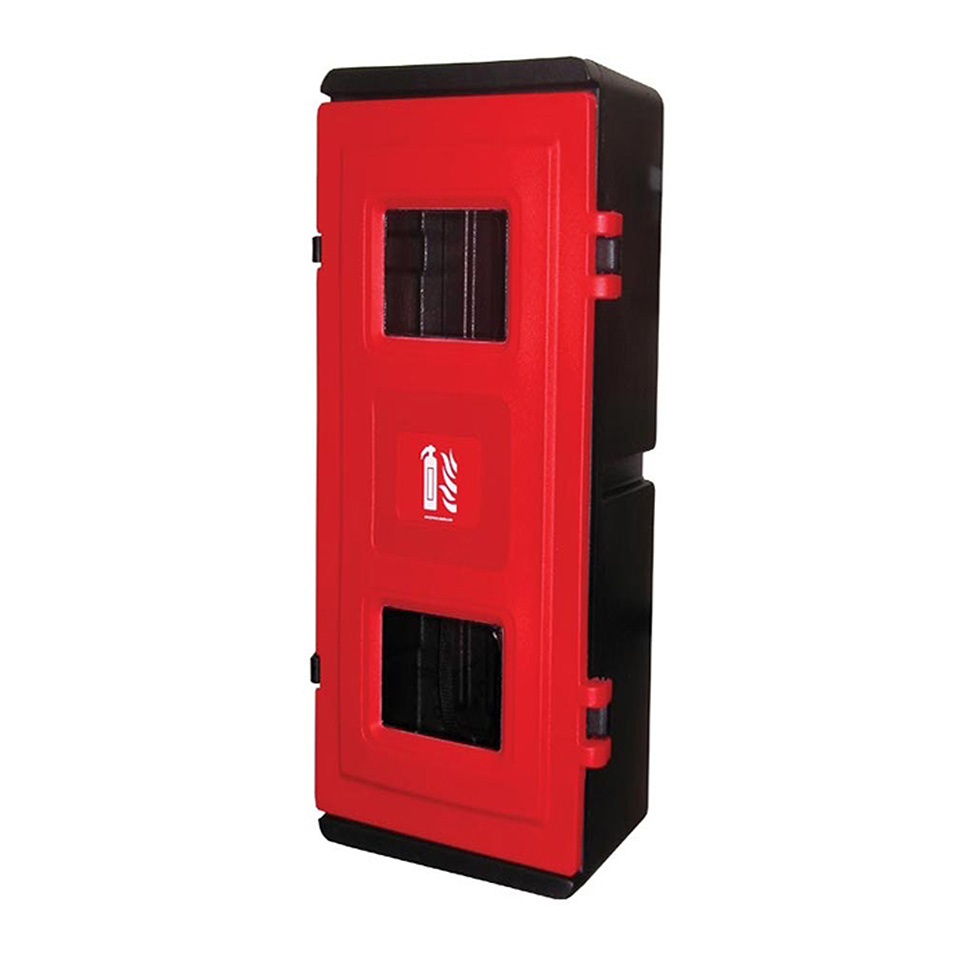 SG02432 (Brandblus) materialenkast JBXE-83 De kasten zijn vervaardigd van Polyethyleen en zijn veelzijdig toepasbaar voor brandblus- en veiligheidsmaterialen. Er is een verscheidenheid in maatvoering. De kasten zijn leverbaar met een rode of groene deur.